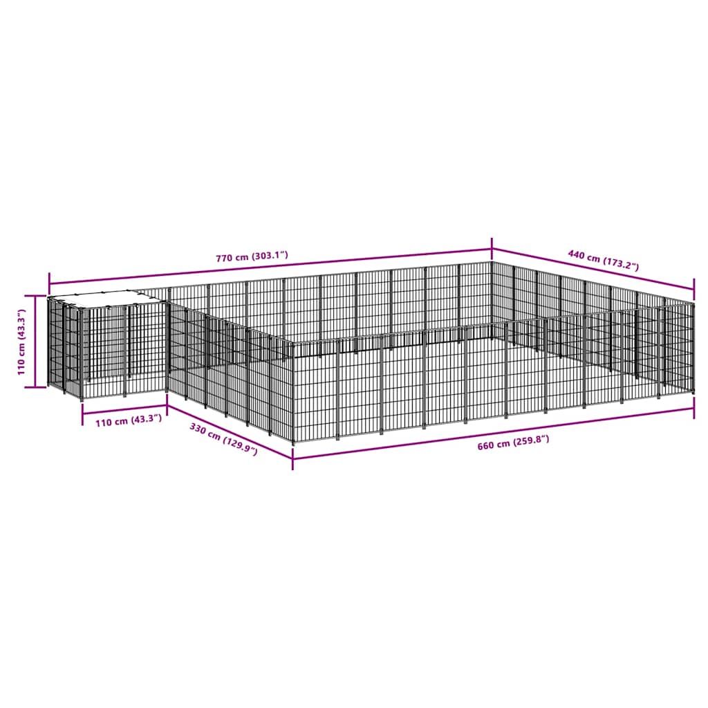 vidaXL Kojec dla psa, czarny, 30,25 m², stalowy