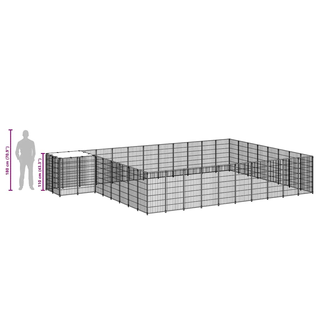 vidaXL Kojec dla psa, czarny, 30,25 m², stalowy