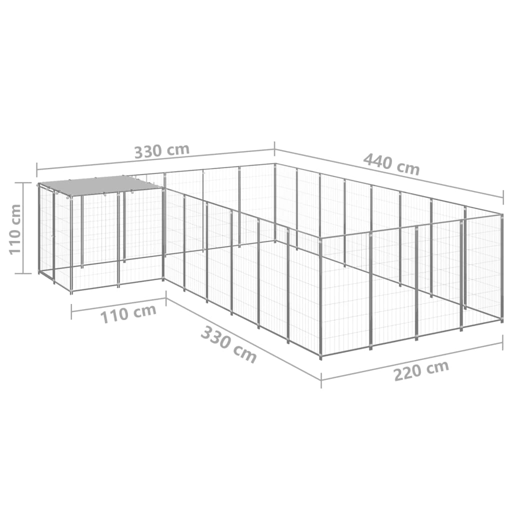 vidaXL Kojec dla psa, srebrny, 10,89 m², stalowy