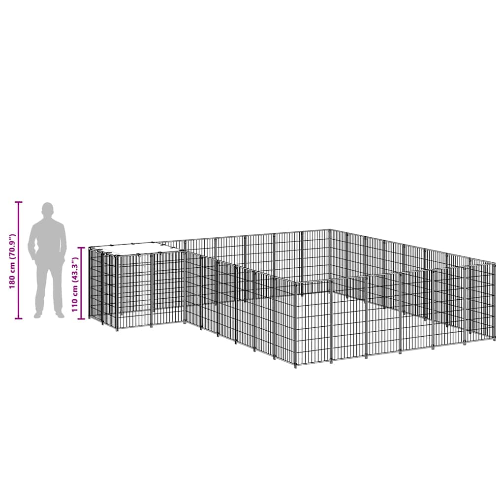 vidaXL Kojec dla psa, srebrny, 15,73 m², stalowy