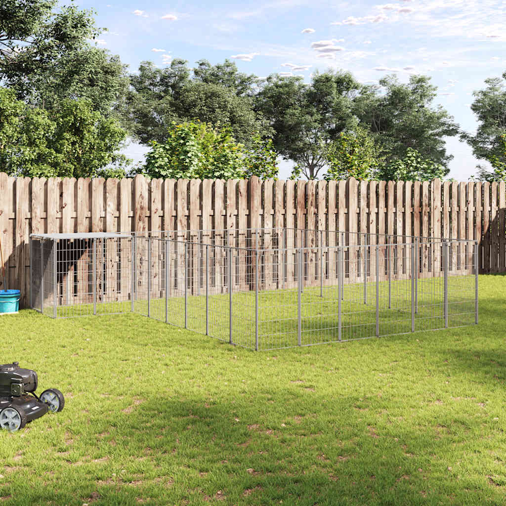 vidaXL Kojec dla psa, srebrny, 15,73 m², stalowy