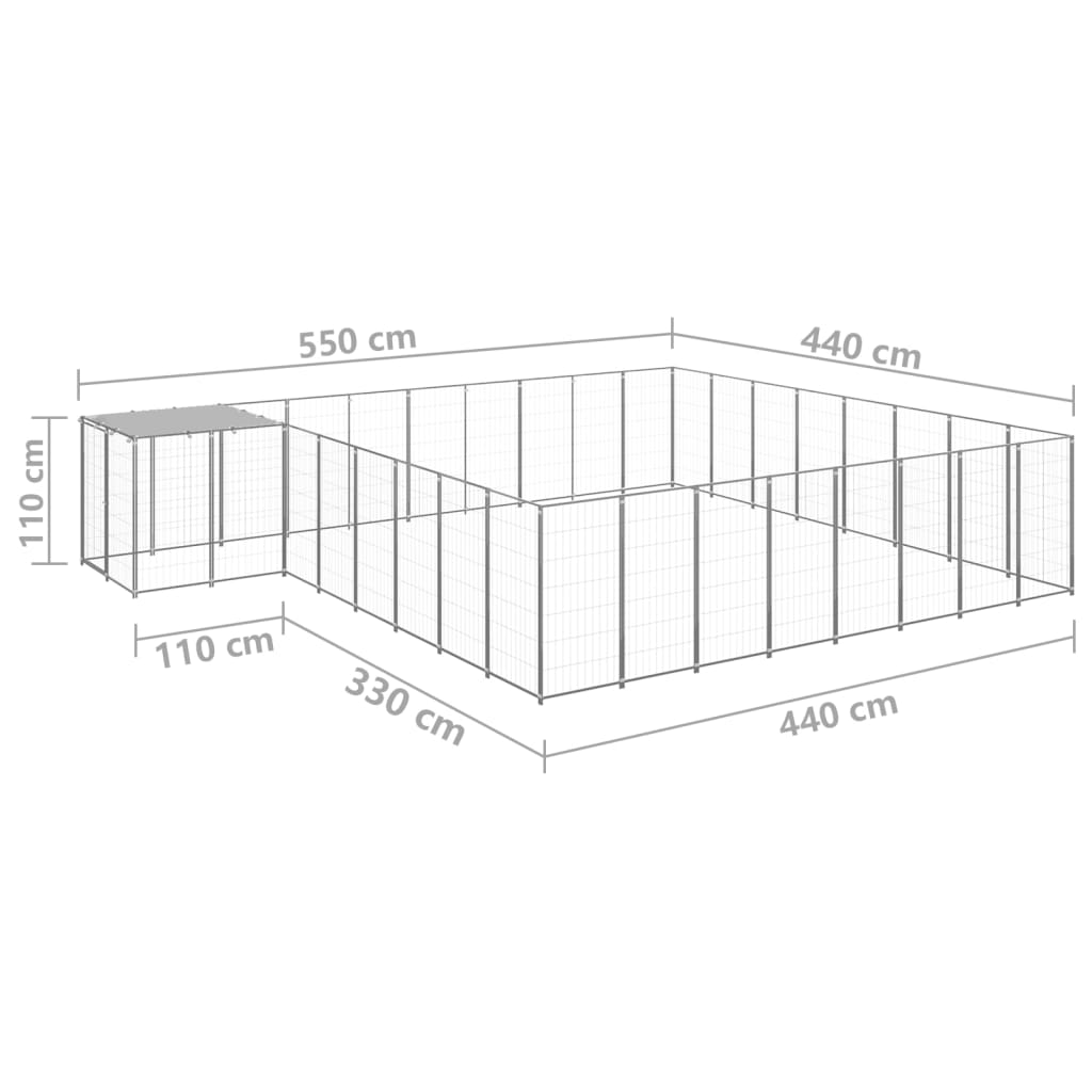 vidaXL Kojec dla psa, srebrny, 20,57 m², stalowy