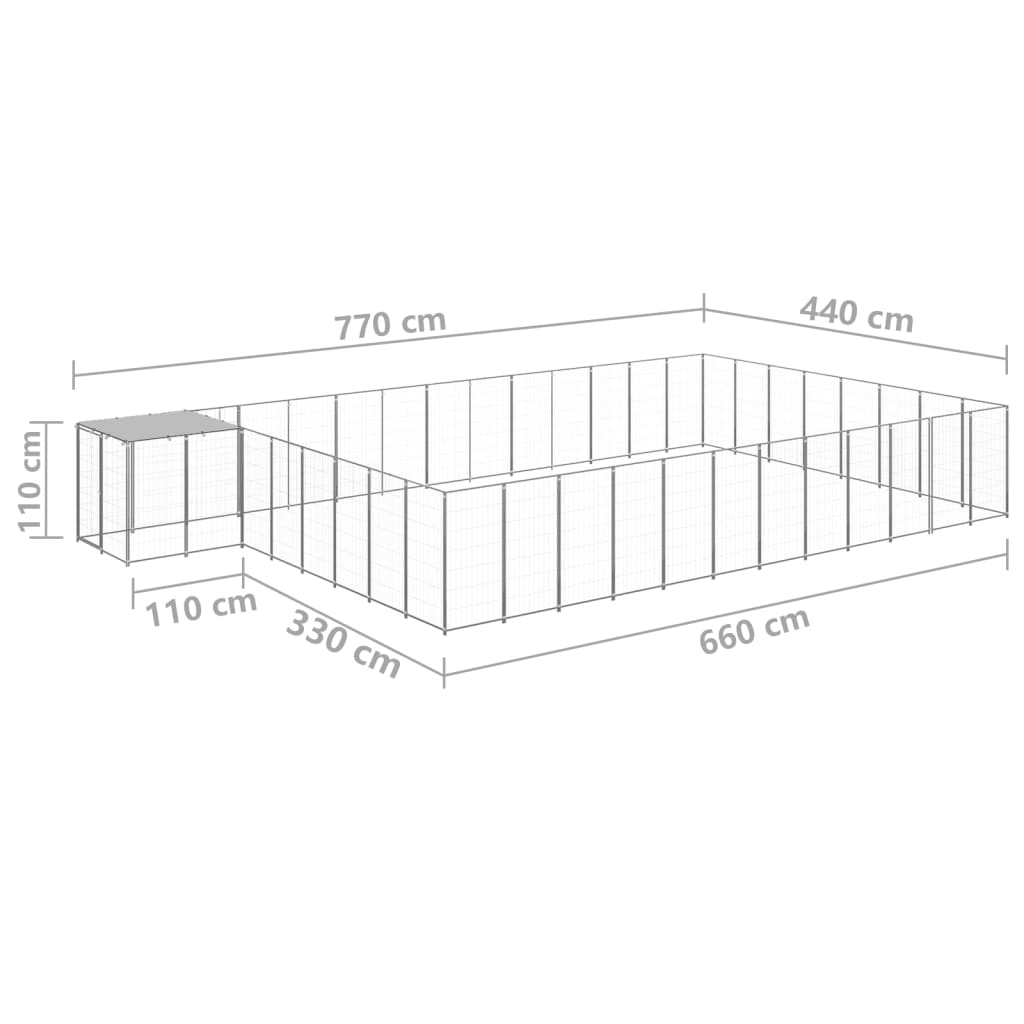 vidaXL Kojec dla psa, srebrny, 30,25 m², stalowy