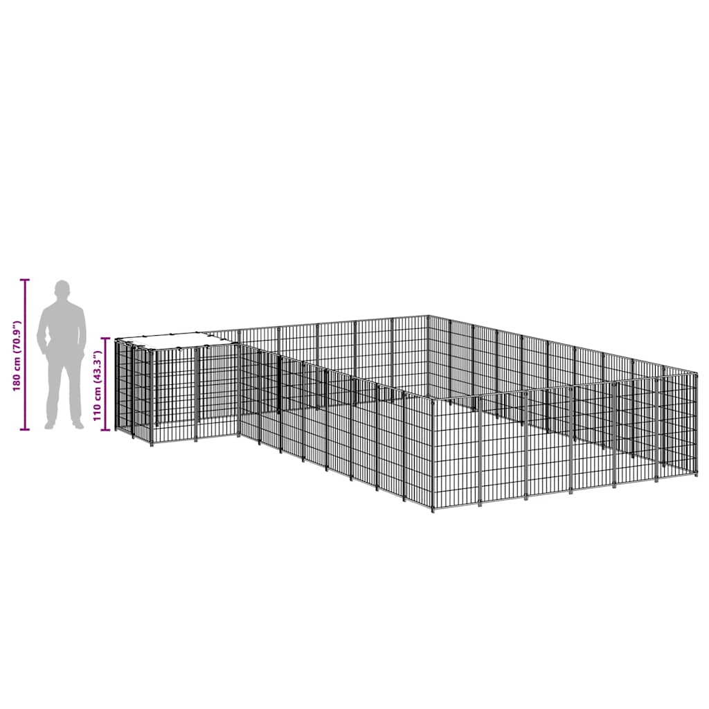 vidaXL Kojec dla psa, czarny, 19,36 m², stalowy