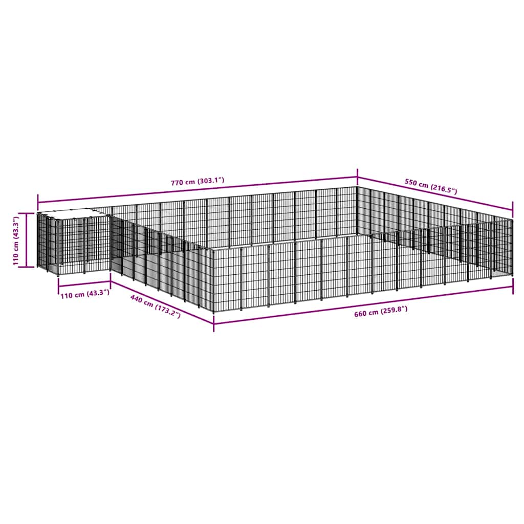 vidaXL Kojec dla psa, czarny, 37,51 m², stalowy