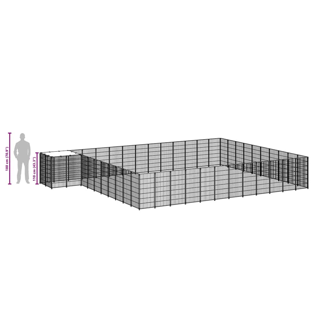 vidaXL Kojec dla psa, czarny, 37,51 m², stalowy