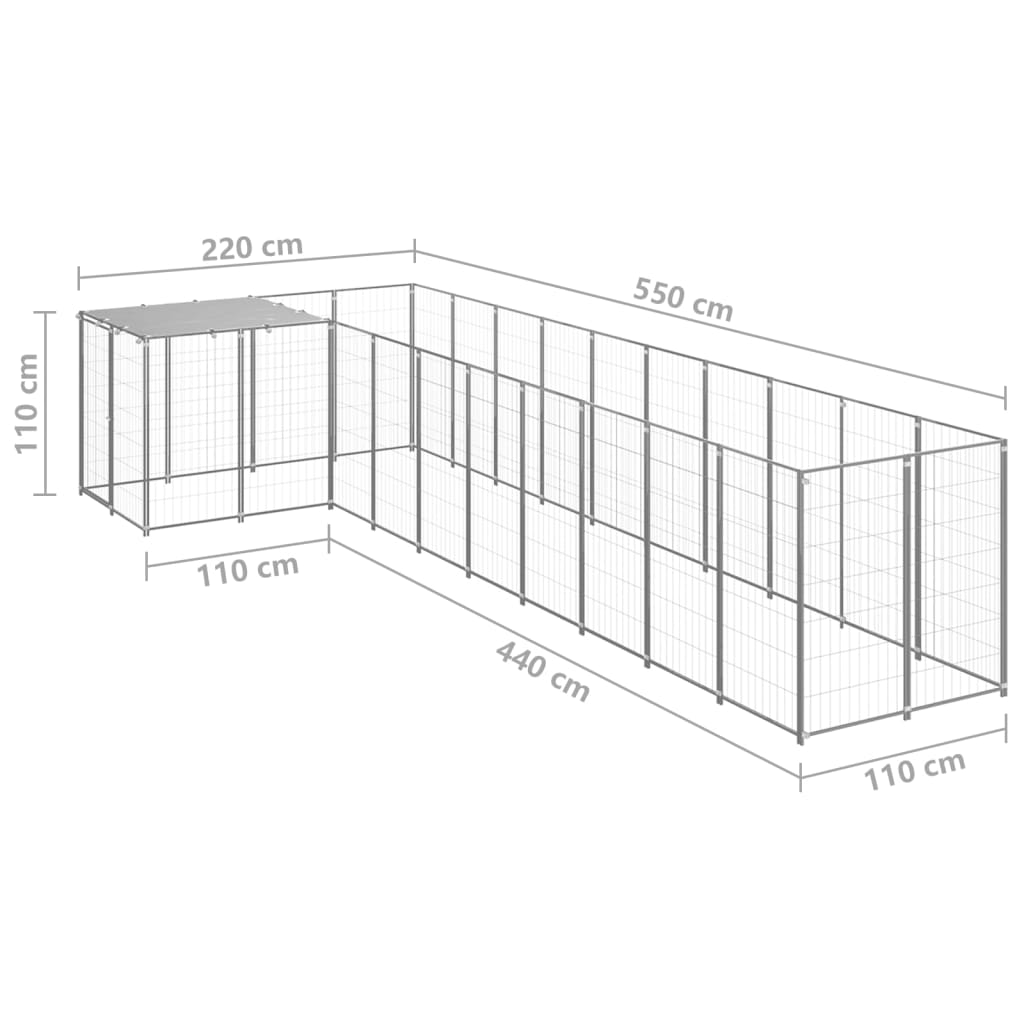 vidaXL Kojec dla psa, srebrny, 7,26 m², stalowy