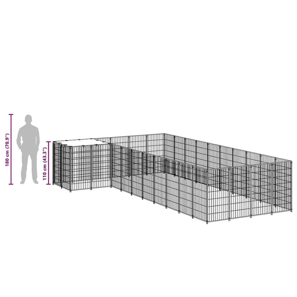 vidaXL Kojec dla psa, srebrny, 13,31 m², stalowy