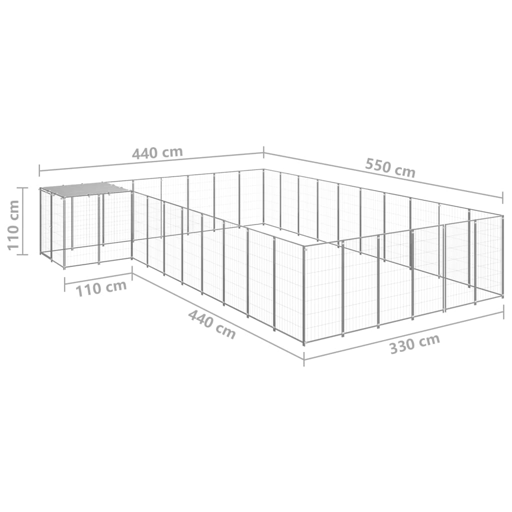 vidaXL Kojec dla psa, srebrny, 19,36 m², stalowy