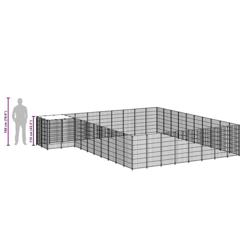vidaXL Kojec dla psa, srebrny, 25,41 m², stalowy