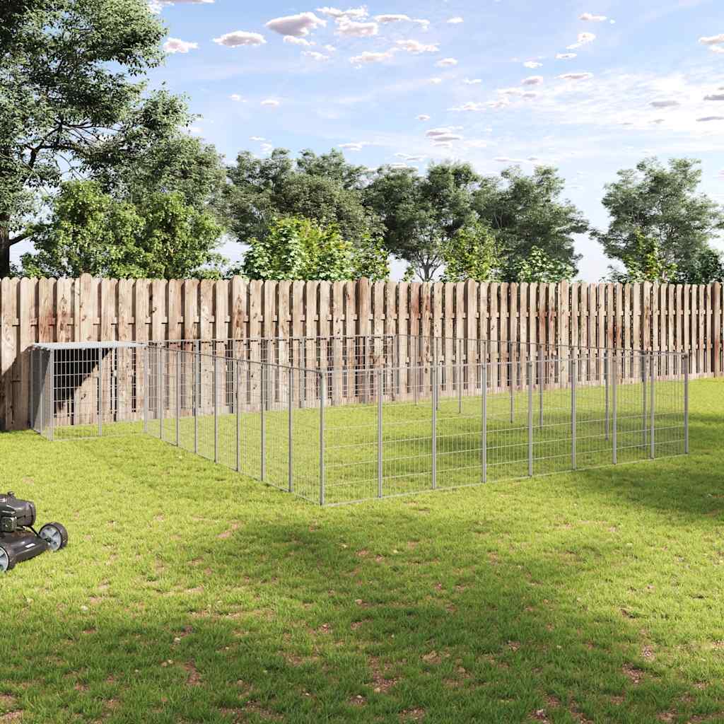 vidaXL Kojec dla psa, srebrny, 25,41 m², stalowy