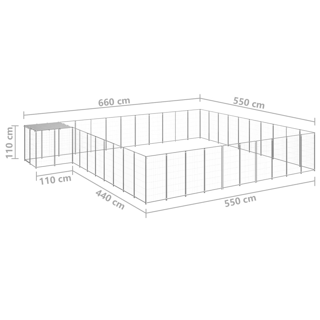 vidaXL Kojec dla psa, srebrny, 31,46 m², stalowy