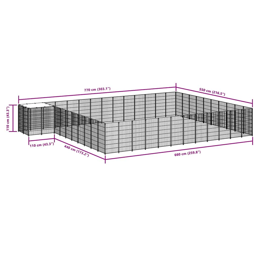 vidaXL Kojec dla psa, srebrny, 37,51 m², stalowy