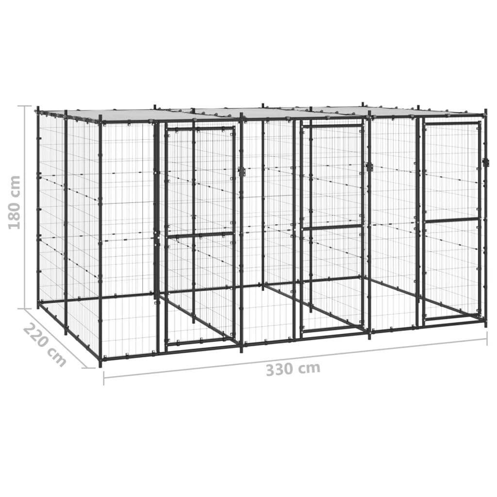 vidaXL Kojec dla psa, z zadaszeniem, stalowy, 7,26 m²