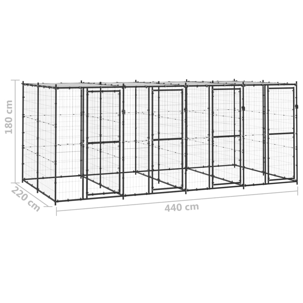 vidaXL Kojec dla psa, z zadaszeniem, stalowy, 9,68 m²