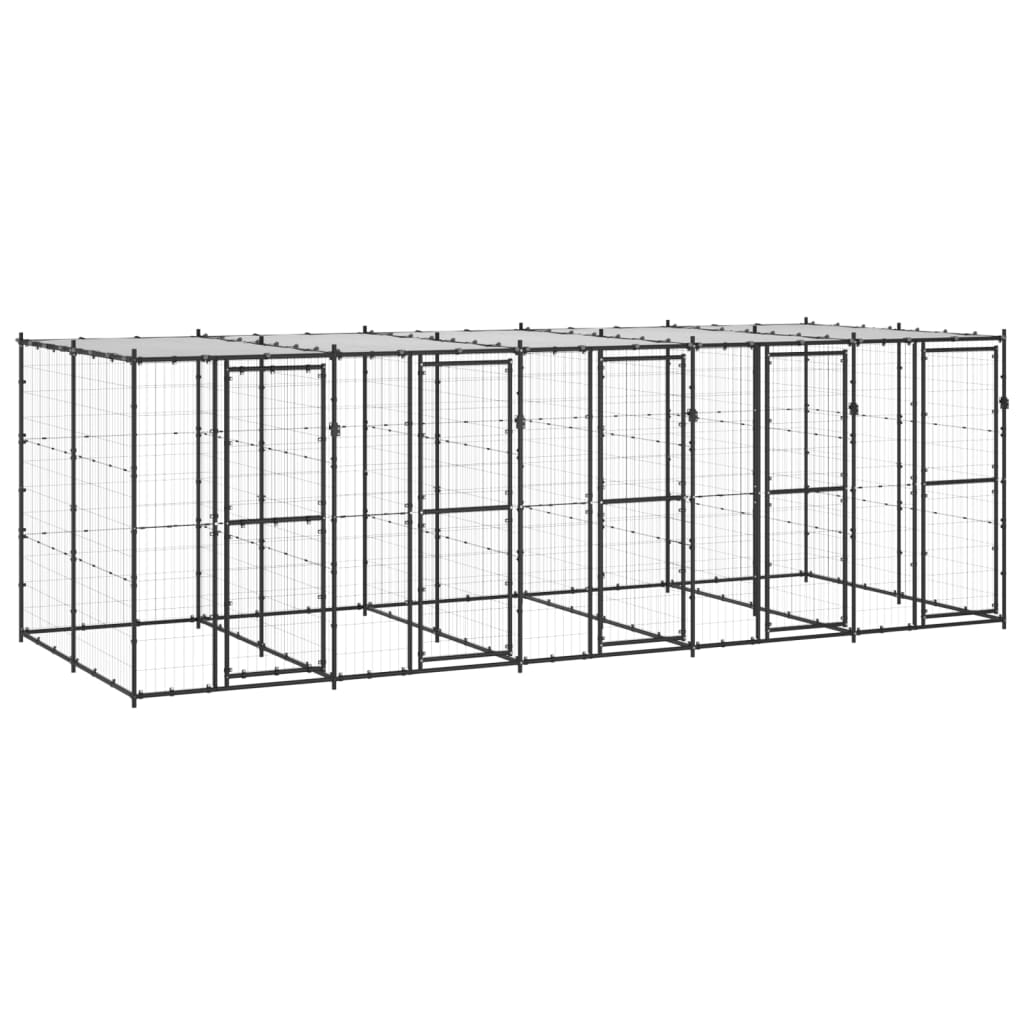 vidaXL Kojec dla psa, z zadaszeniem, stalowy, 12,1 m²