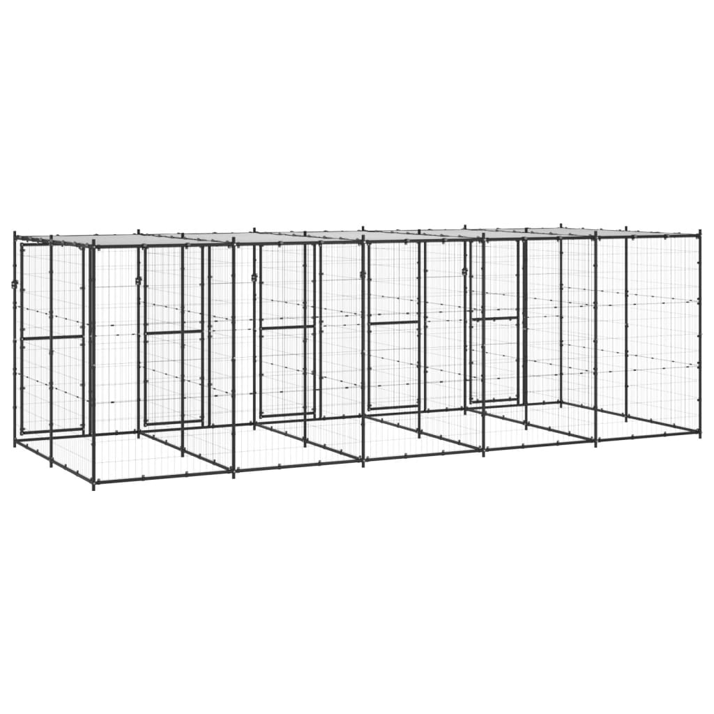 vidaXL Kojec dla psa, z zadaszeniem, stalowy, 12,1 m²