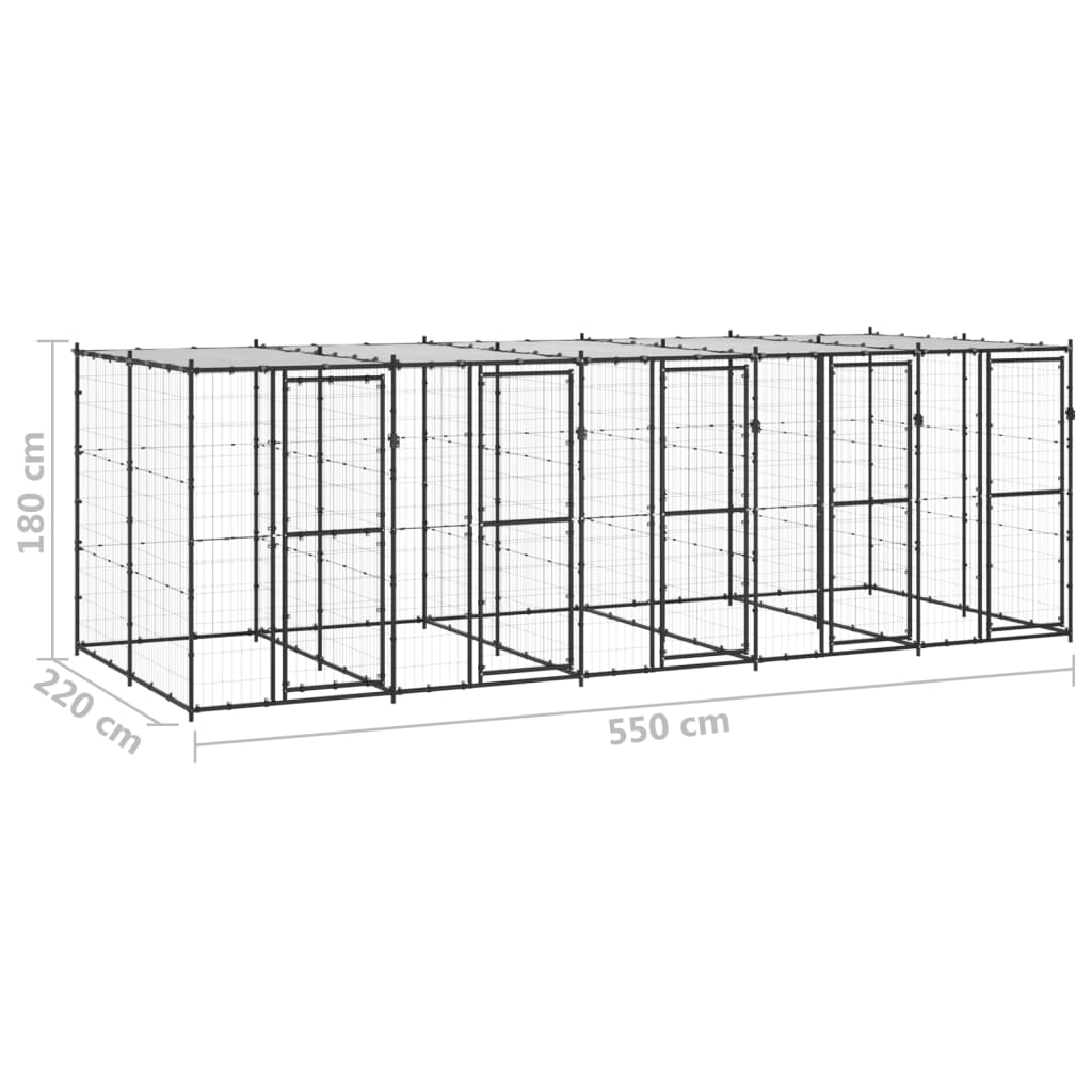 vidaXL Kojec dla psa, z zadaszeniem, stalowy, 12,1 m²