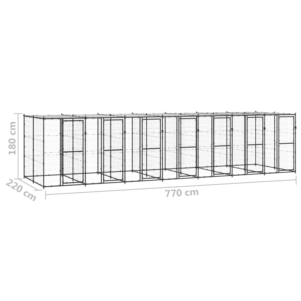 vidaXL Kojec dla psa, z zadaszeniem, stalowy, 16,94 m²