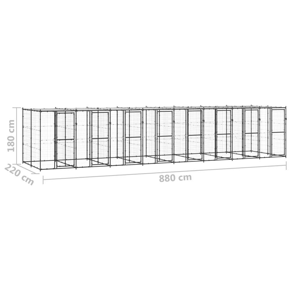 vidaXL Kojec dla psa, z zadaszeniem, stalowy, 19,36 m²