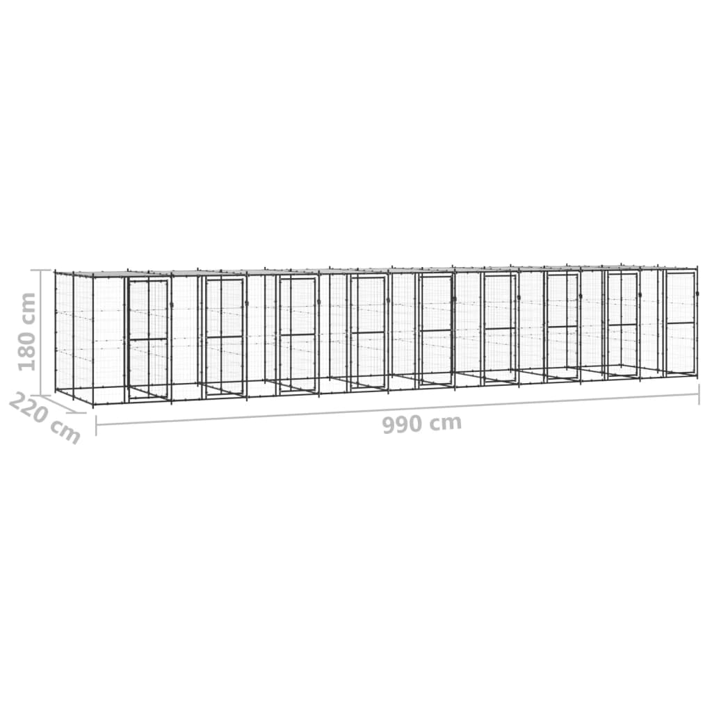 vidaXL Kojec dla psa, z zadaszeniem, stalowy, 21,78 m²