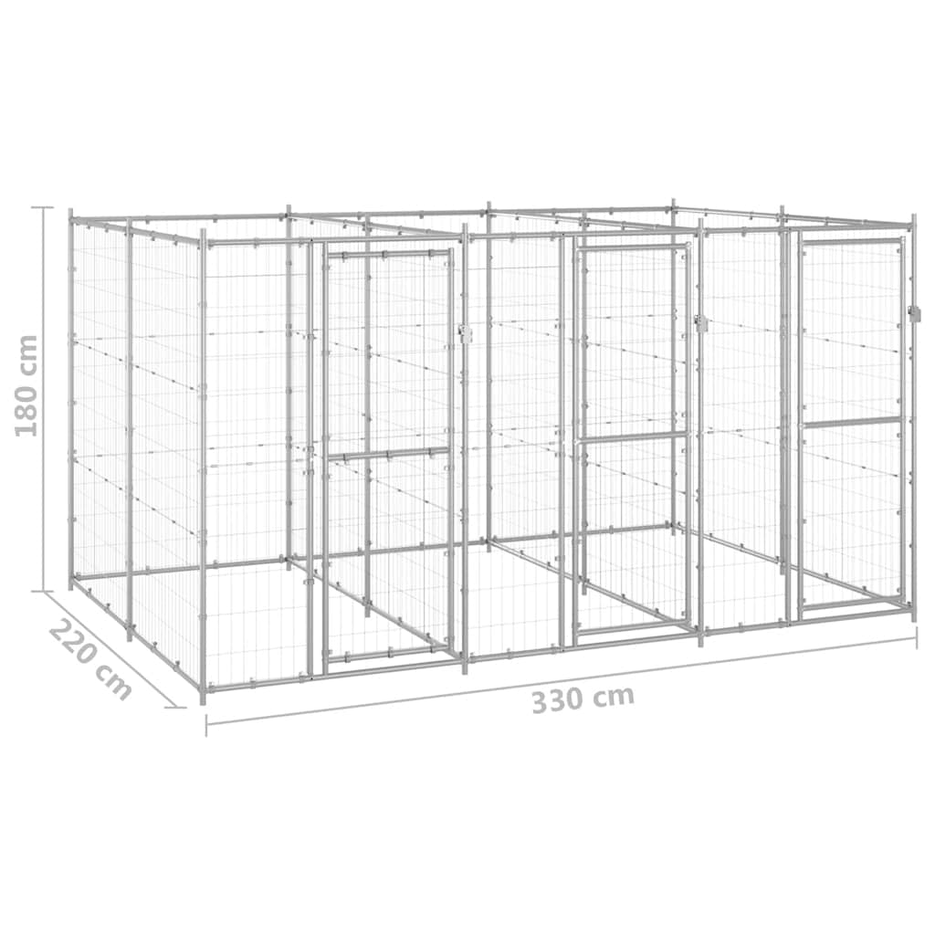 vidaXL Kojec zewnętrzny dla psa, stal galwanizowana, 7,26 m²