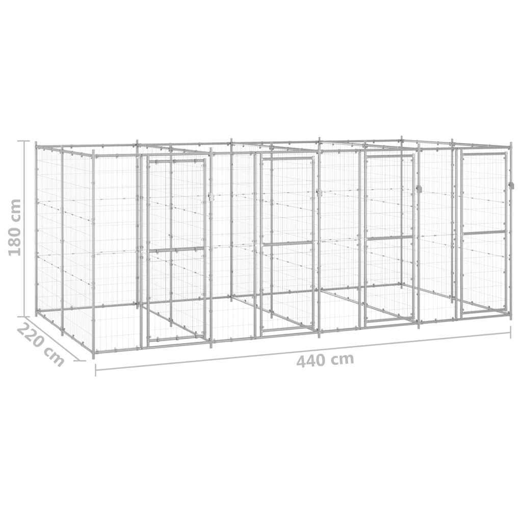 vidaXL Kojec zewnętrzny dla psa, stal galwanizowana, 9,68 m²