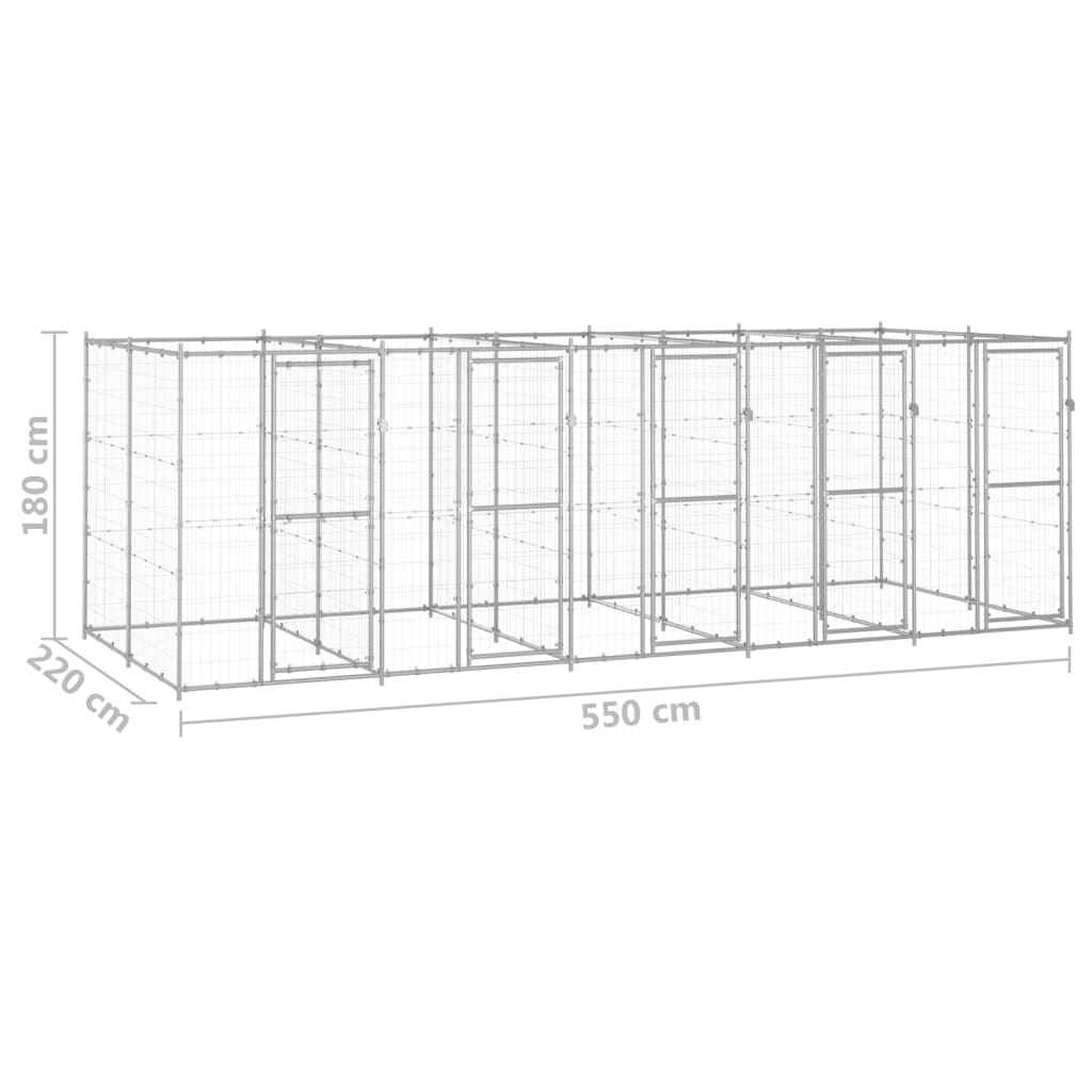 vidaXL Kojec zewnętrzny dla psa, stal galwanizowana, 12,1 m²