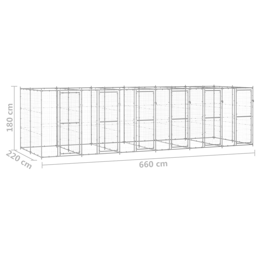 vidaXL Kojec zewnętrzny dla psa, stal galwanizowana, 14,52 m²