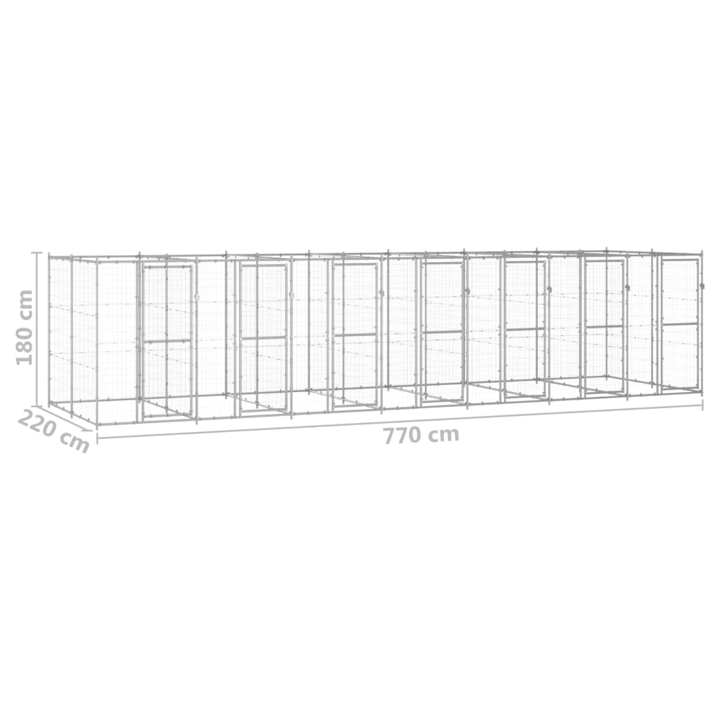 vidaXL Kojec zewnętrzny dla psa, stal galwanizowana, 16,94 m²