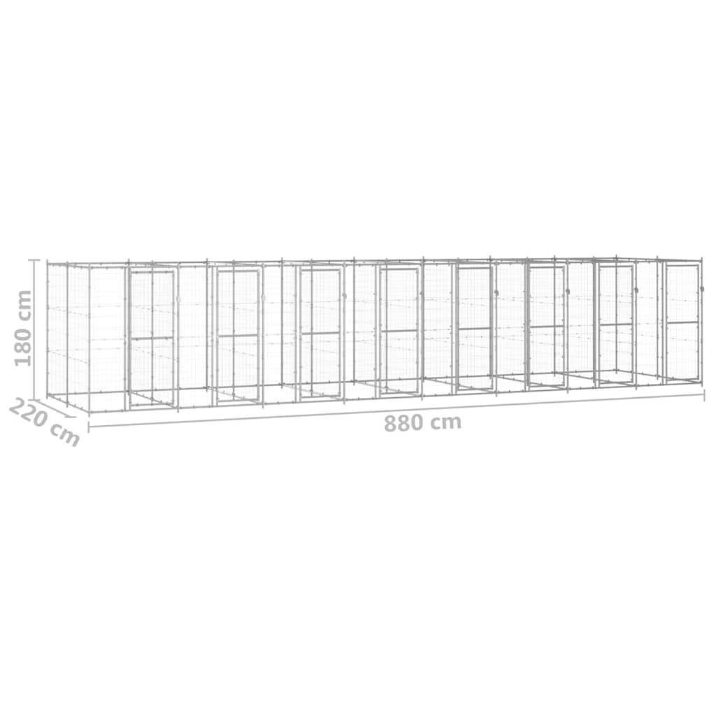 vidaXL Kojec zewnętrzny dla psa, stal galwanizowana, 19,36 m²