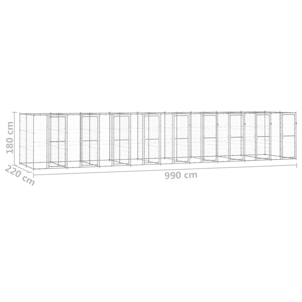 vidaXL Kojec zewnętrzny dla psa, stal galwanizowana, 21,78 m²