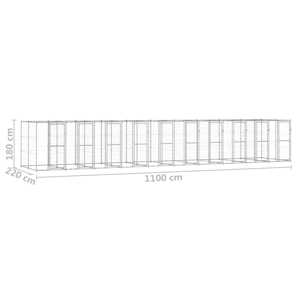 vidaXL Kojec zewnętrzny dla psa, stal galwanizowana, 24,2 m²