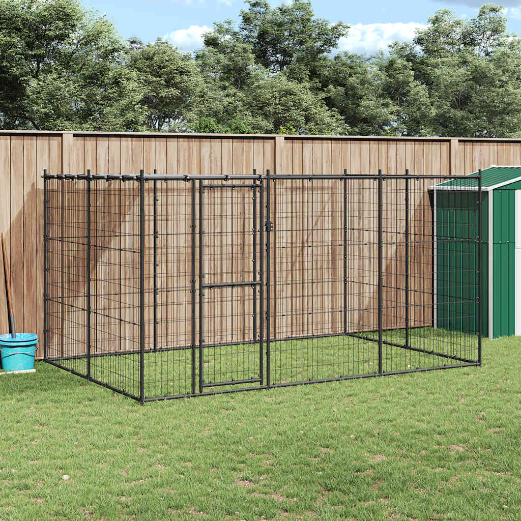 vidaXL Kojec dla psa, z zadaszeniem, stalowy, 7,26 m²
