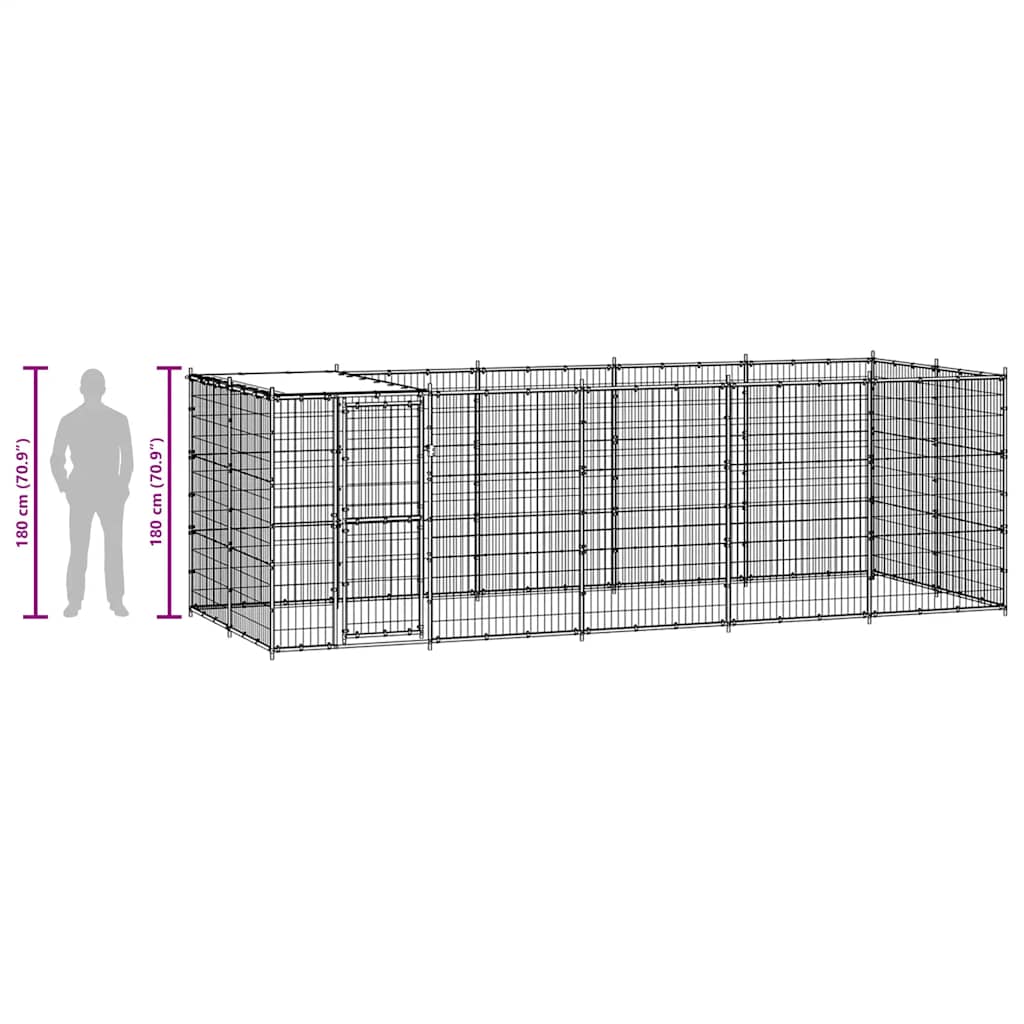 vidaXL Kojec dla psa, z zadaszeniem, stalowy, 12,1 m²