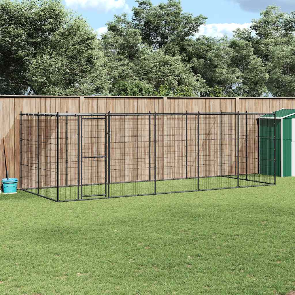 vidaXL Kojec dla psa, z zadaszeniem, stalowy, 12,1 m²