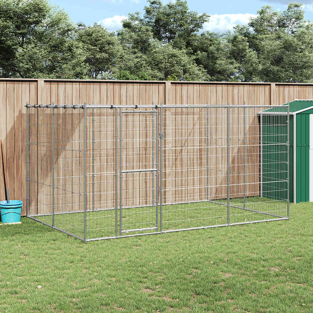 vidaXL Kojec dla psa, z zadaszeniem, stal galwanizowana, 7,26 m²