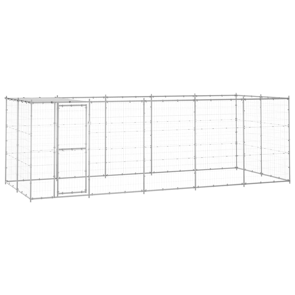 vidaXL Kojec dla psa, z zadaszeniem, stal galwanizowana, 12,1 m²