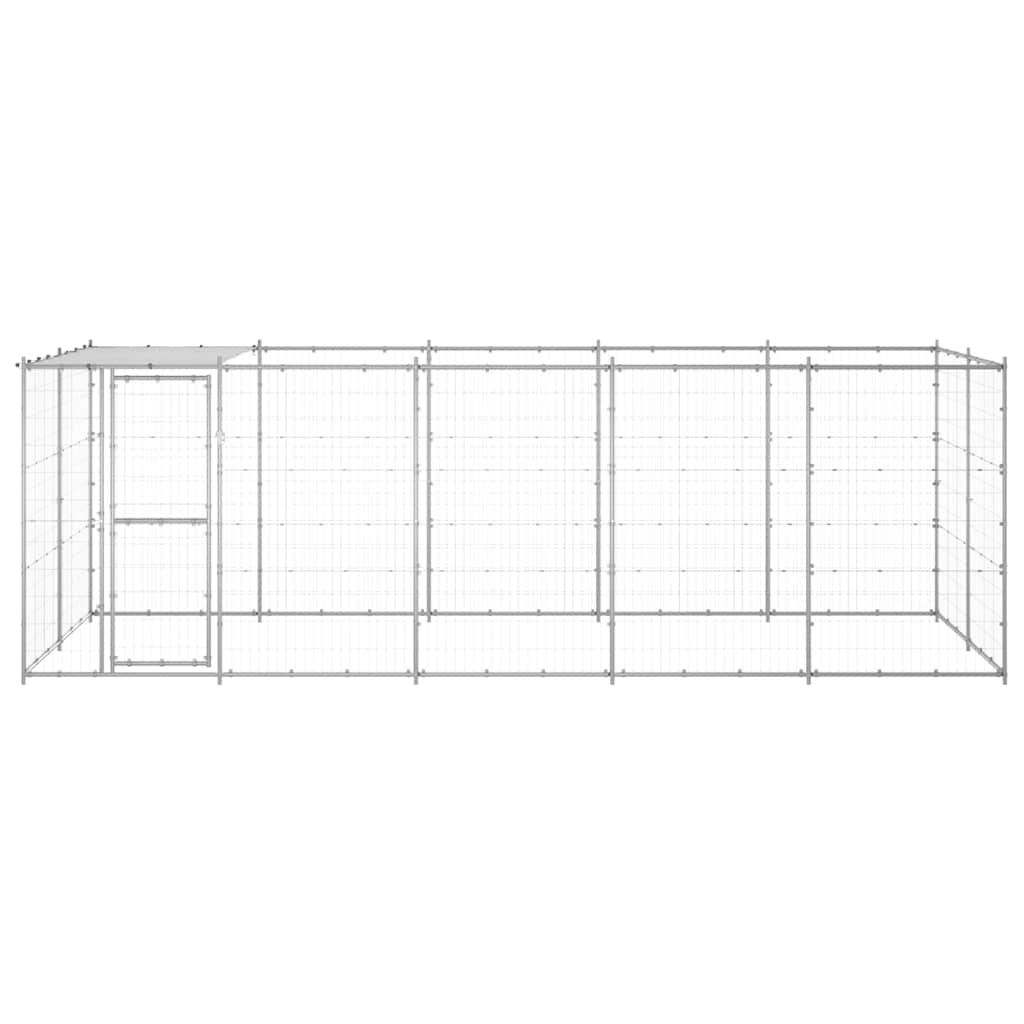 vidaXL Kojec dla psa, z zadaszeniem, stal galwanizowana, 12,1 m²