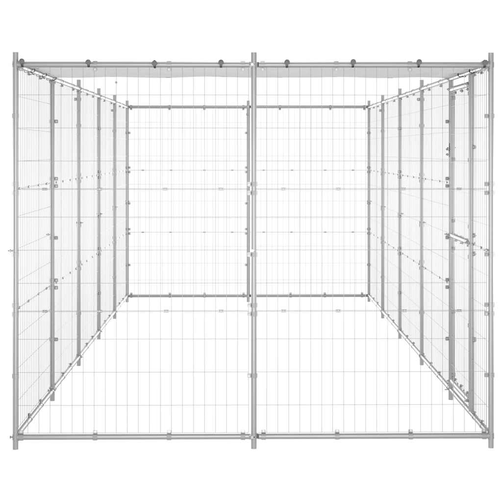 vidaXL Kojec dla psa, z zadaszeniem, stal galwanizowana, 12,1 m²