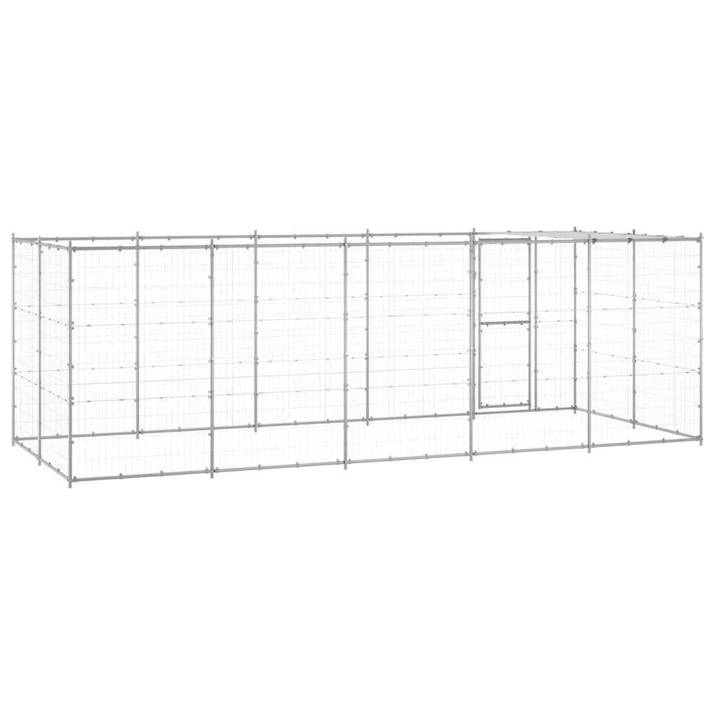 vidaXL Kojec dla psa, z zadaszeniem, stal galwanizowana, 12,1 m²