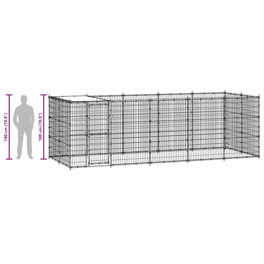 vidaXL Kojec dla psa, z zadaszeniem, stal galwanizowana, 12,1 m²
