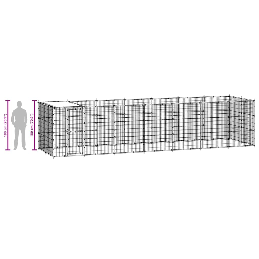 vidaXL Kojec dla psa, z zadaszeniem, stal galwanizowana, 16,94 m²