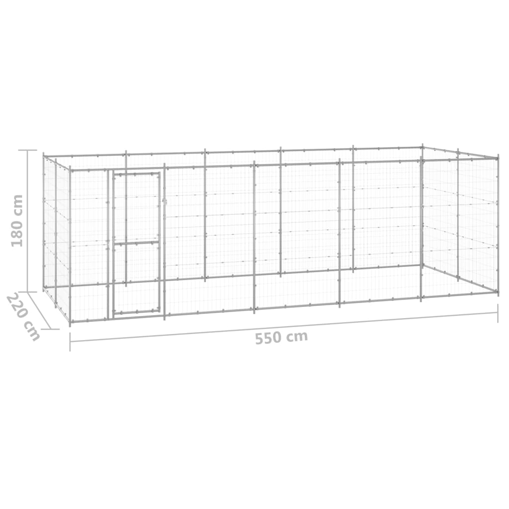 vidaXL Kojec zewnętrzny dla psa, stal galwanizowana, 12,1 m²