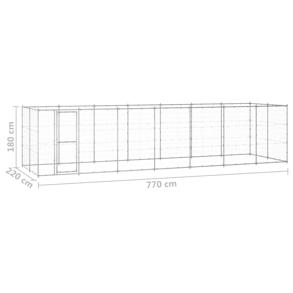 vidaXL Kojec zewnętrzny dla psa, stal galwanizowana, 16,94 m²