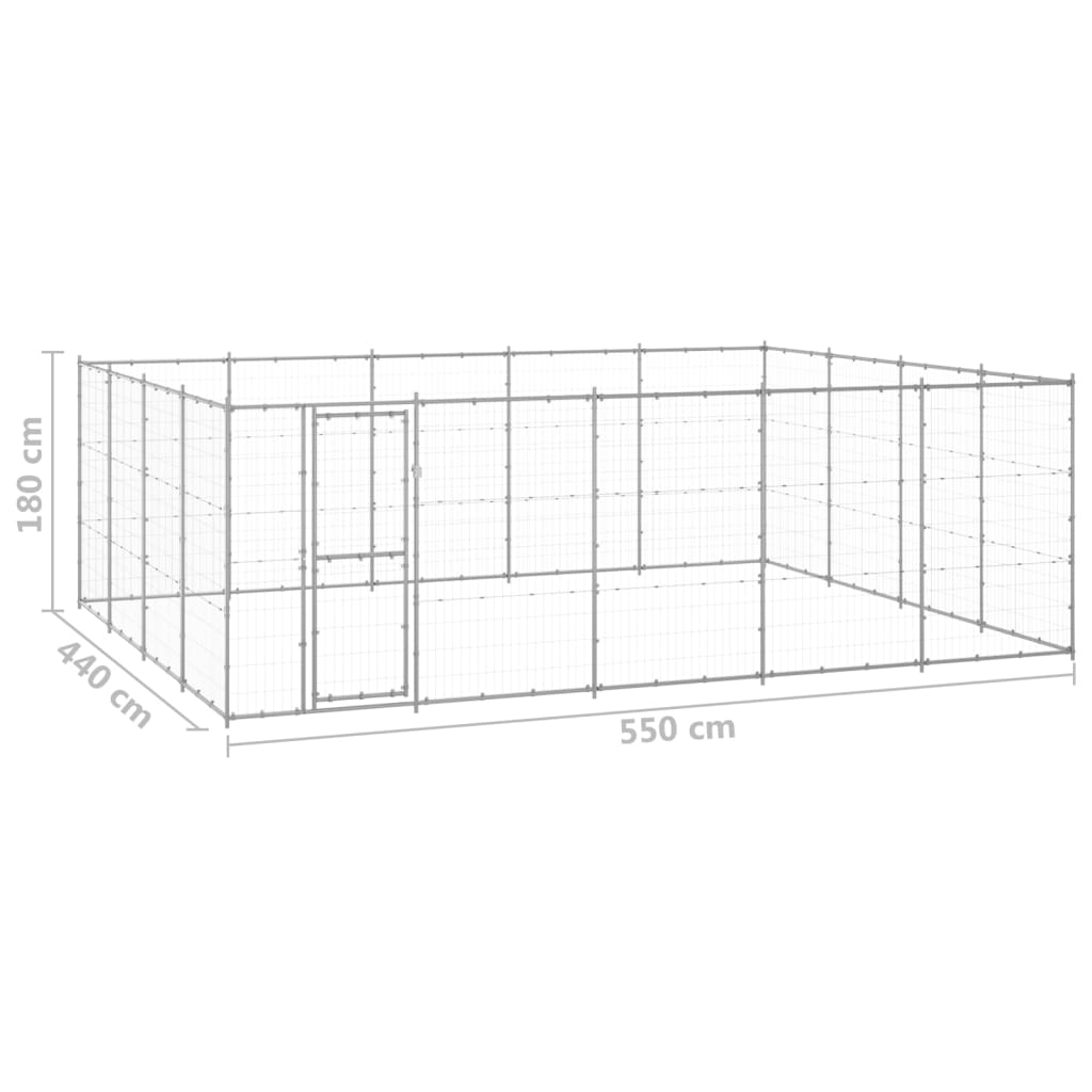 vidaXL Kojec zewnętrzny dla psa, stal galwanizowana, 24,2 m²
