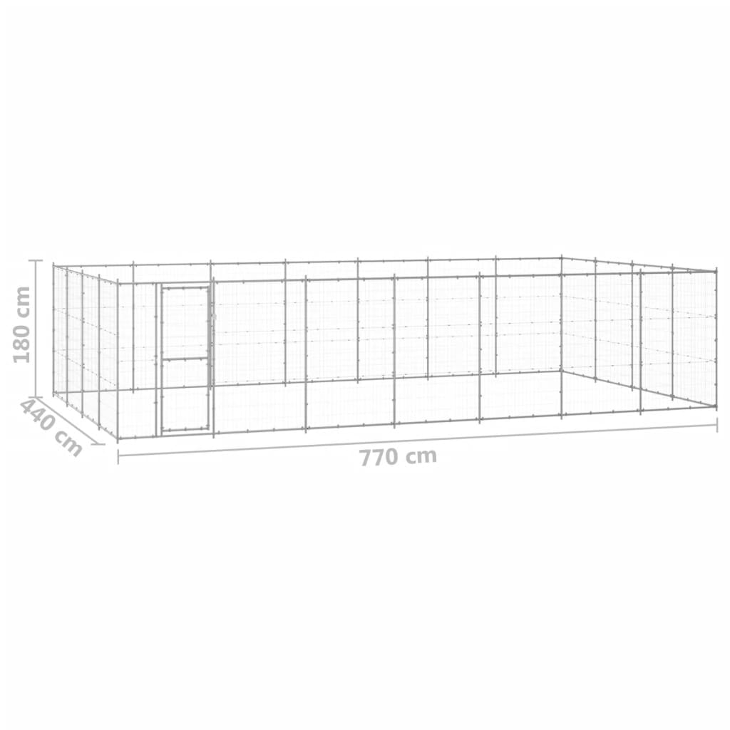 vidaXL Kojec zewnętrzny dla psa, stal galwanizowana, 33,88 m²