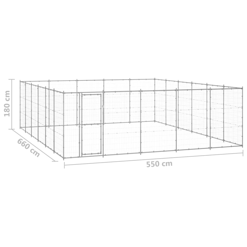 vidaXL Kojec zewnętrzny dla psa, stal galwanizowana, 36,3 m²