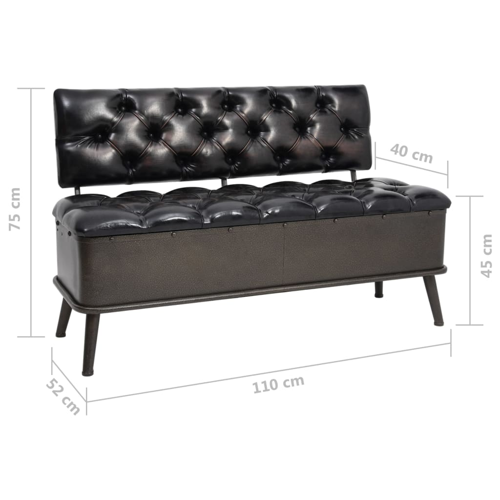 vidaXL Ławka ze schowkiem i oparciem, 110 cm, czarna, sztuczna skóra