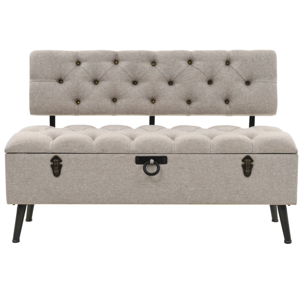 vidaXL Ławka ze schowkiem i oparciem, 110 cm, kremowa, tkanina